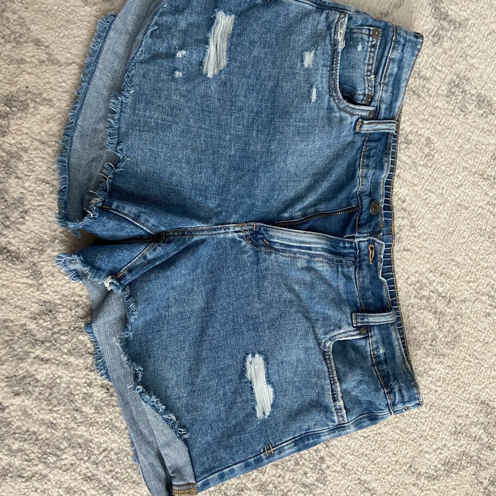 Aerie Blue Distressed Jean Shorts